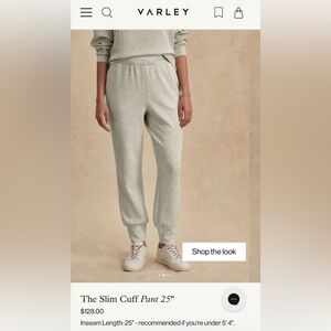 VARLEY Double Soft The Slim Cuff 25" Pant Grey Size Small
